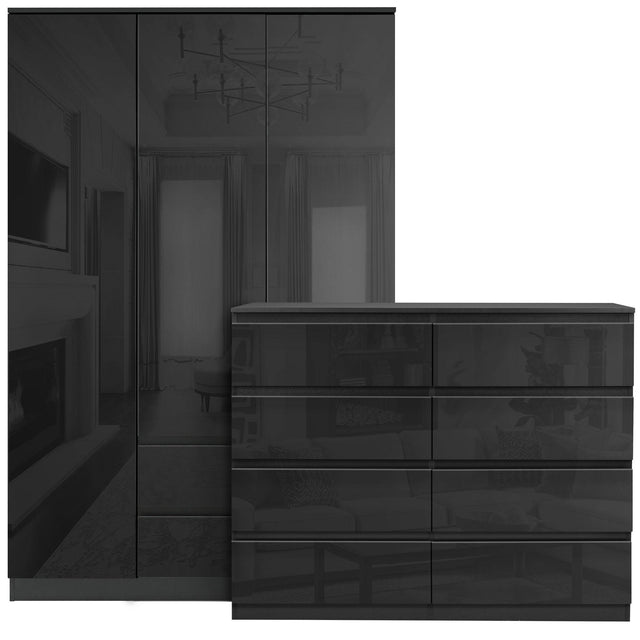 Blisswood black wardrobe and drawer set – sleek, modern storage for stylish spaces.