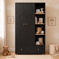 Kids Triple Wardrobe with Drawer & Open Shelves - Black