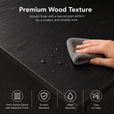 [Black] Wardrobe texture slide showing water droplets, wiping cloth, smooth grain surface, and easy-clean feature icons.