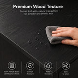 [Black] Wardrobe texture slide showing water droplets, wiping cloth, smooth grain surface, and easy-clean feature icons.