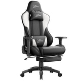 [Black + White] Isolated studio shot of the Ergonomic Gaming Chair with Footrest against a white background.
