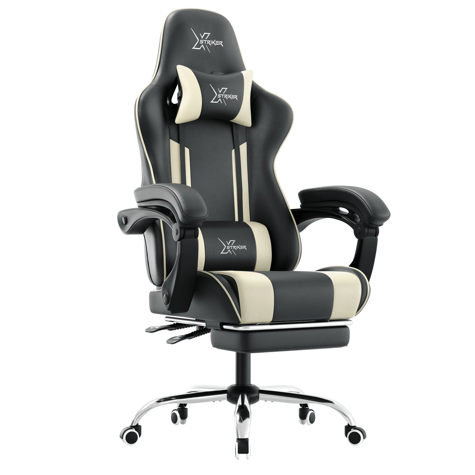 [Black + White] Gaming chair with black and white design on a white background