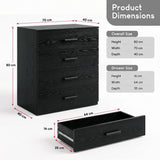 [Black] Product dimensions diagram for black 4-drawer chest showing 80cm height, 70cm width, and 40cm depth measurements