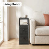[Wooden Dark Grey] Narrow side table with storage beside a sofa, holding a lamp, plant and living room essentials