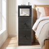 [Wooden Dark Grey] Narrow side table with storage, two drawers, open shelf, metal frame and wood-effect top