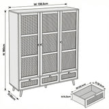 [Black] Rattan wardrobe dimensions: W138.5 x D55 x H180 cm with drawer W40.4 x D38.5 x H14.5 cm