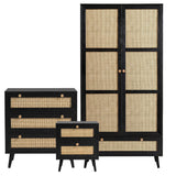 [Black] Wovena rattan bedroom furniture set cutout: 2 door wardrobe, 3 drawer chest and 2 drawer bedside in black