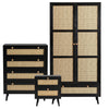 [Black] Wovena rattan bedroom furniture set with wardrobe, chest of drawers and bedside in black on rug