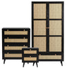 [Black] Wovena rattan bedroom furniture set with wardrobe, chest of drawers and bedside in black on rug