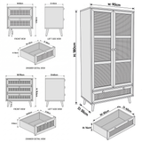 [Black] Wovena rattan bedroom furniture set sizes: wardrobe 90x55x180cm, chest 70x40x75cm, bedside 50x40x55cm
