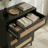 [Black] Open drawer of Wovena rattan bedroom furniture set bedside cabinet on metal runners