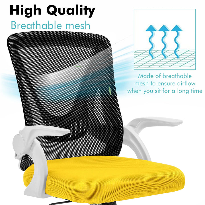 [Black + Yellow] Black and yellow computer chair with breathable mesh backrest for comfort during long hours of sitting.