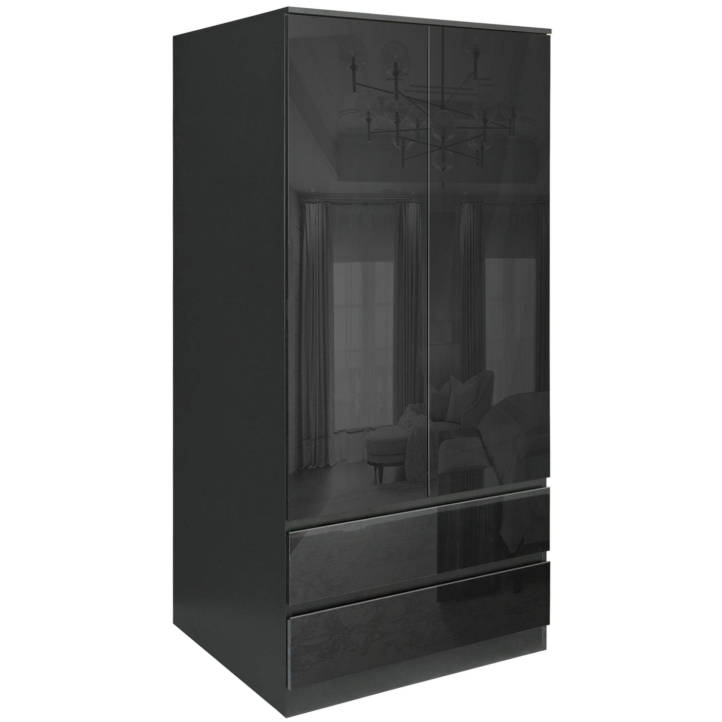 High Gloss Wardrobe, Chest of Drawers - 3 Piece Bedroom Set