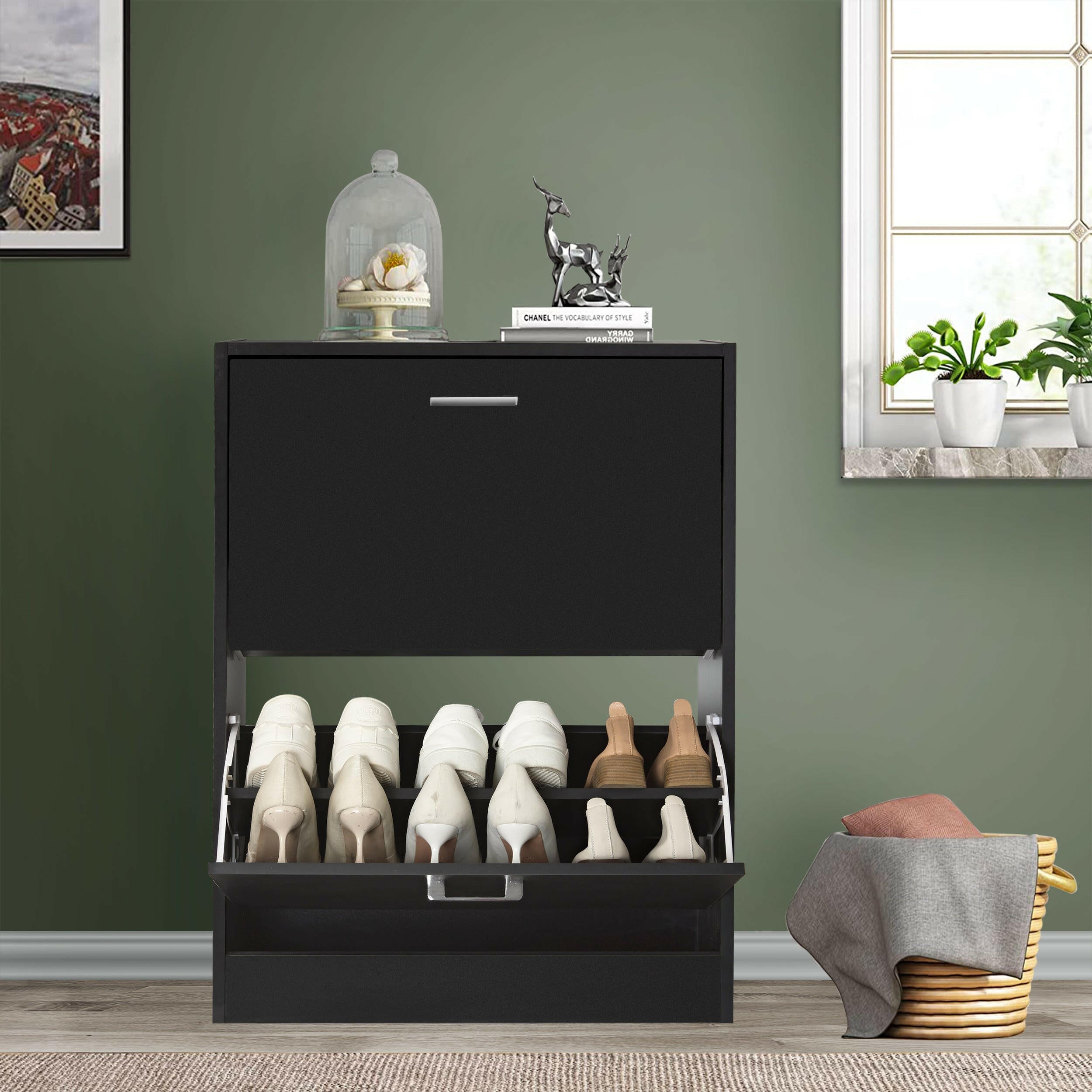 black shoe rack