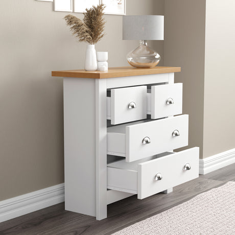 Blisswood chest of drawers with open drawers, showcasing spacious storage.