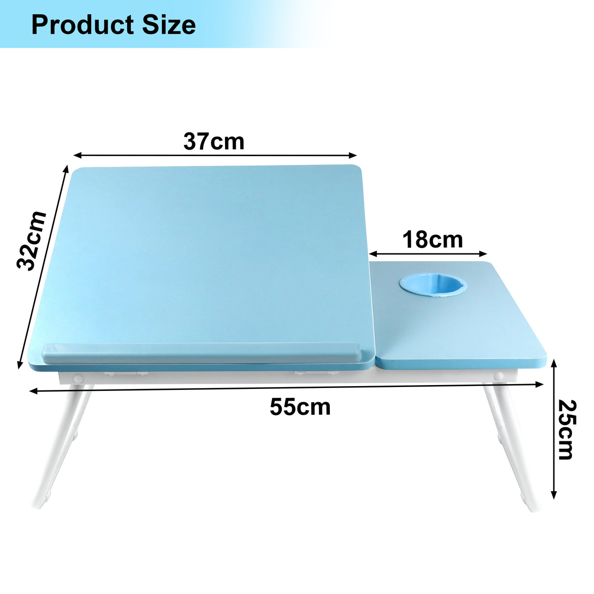 Blue adjustable laptop table, ergonomic design for comfortable use.