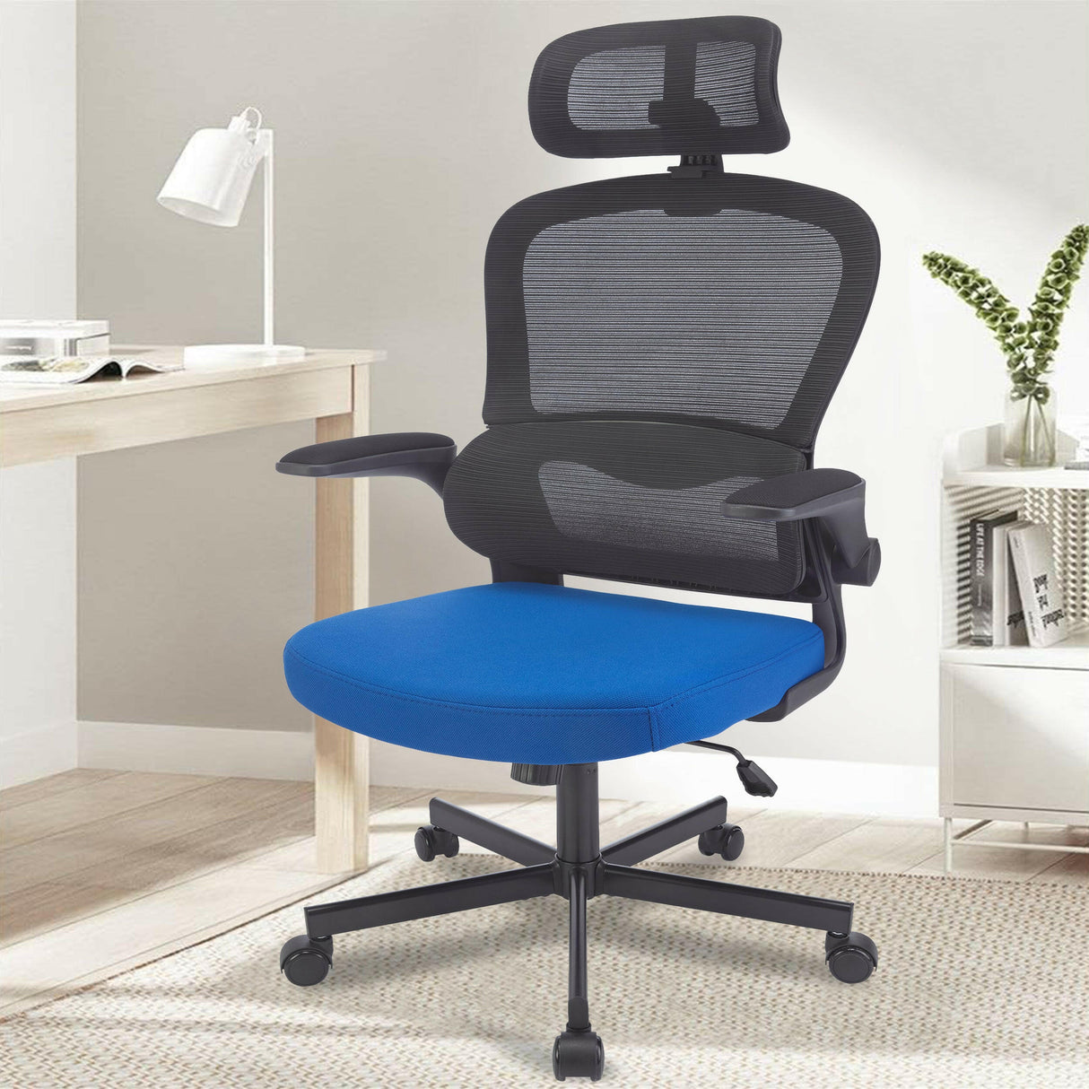 Discover Blisswood’s blue and black office chair, perfect for modern office comfort.