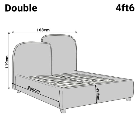 Dimension diagram of a double bed frame measuring 226 cm in length, 168 cm in width, and 119 cm in overall height