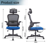 Blue and black office chair dimensions – ergonomic design with adjustable features.