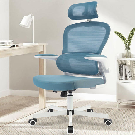 Comfortable blue chair office with armrest for ergonomic seating and productivity.