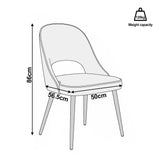 [Blue | Set of 4] Dining chair size guide showing 86cm high, 50cm wide, 56.5cm deep dimensions and 120kg capacity per chair.