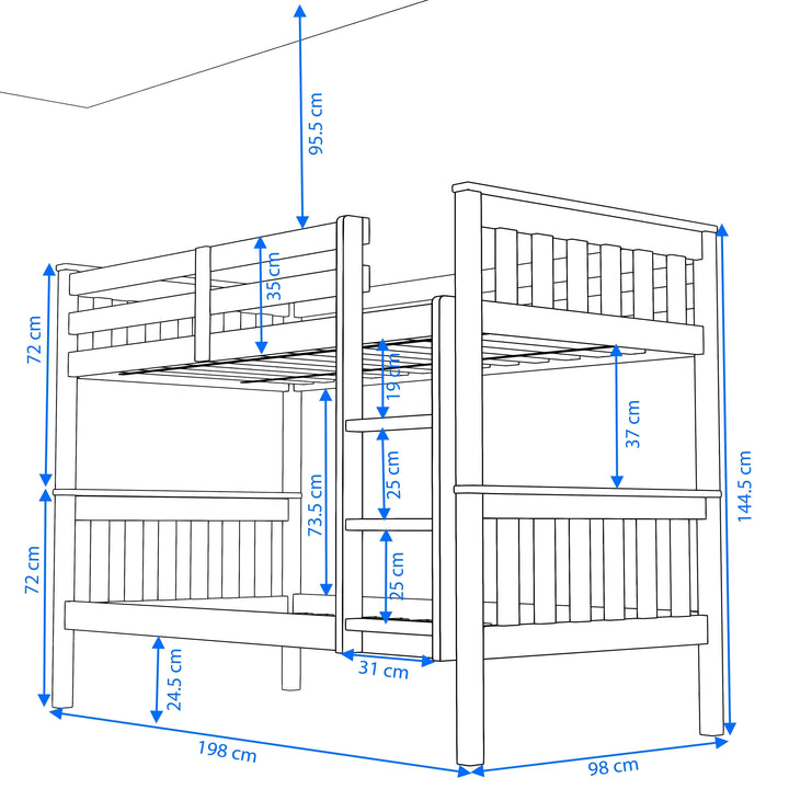 [blue] detachable double bunk bed dimensions: 198cm length 98cm width 144.5cm height