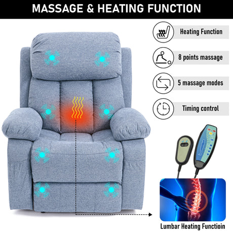 Blue electric recliner chair fully reclined with integrated footrest for ultimate comfort.