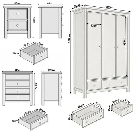 [Blue] Haven wardrobe size and dimensions guide showing product measurements for bedroom space planning purposes