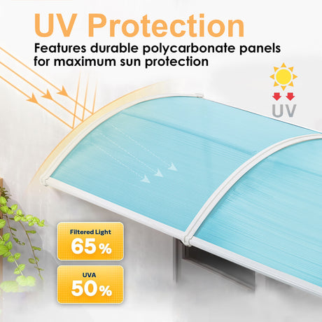 Blue large door canopy with UV protection for maximum sun coverage.