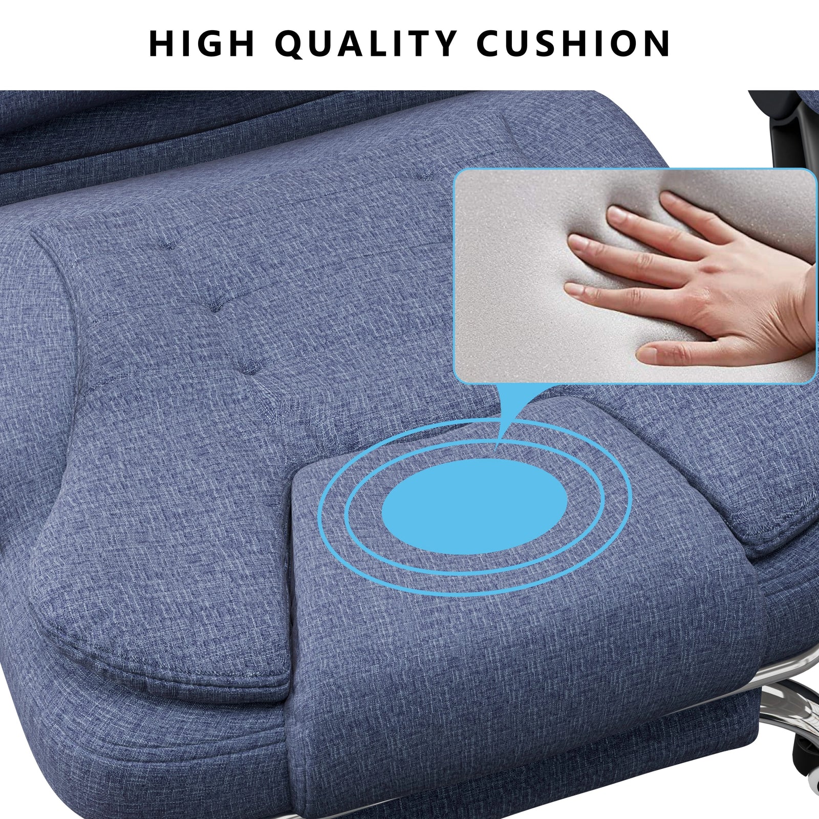 [Blue Linen] crafted for all-day warmth, this blue linen heated massage office chair offers a padded seat for working comfort