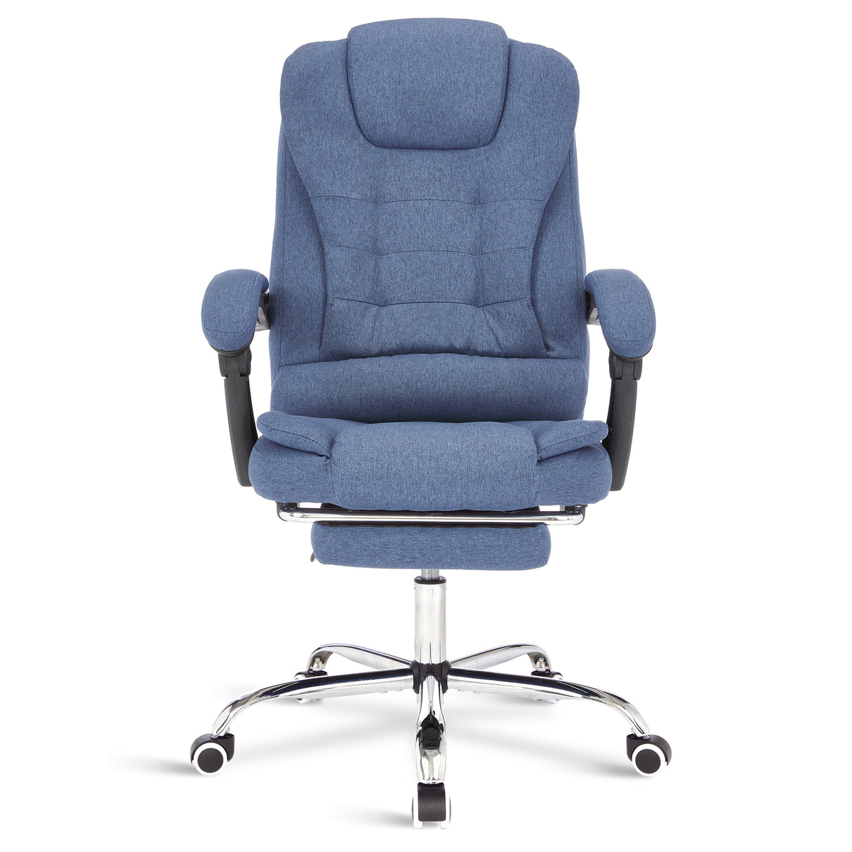 Blue linen swivel recliner chair – ergonomic and stylish design with adjustable reclining function.