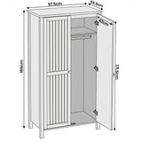 [Blue] Linra 2 Door Wardrobe dimensions diagram showing 97.5cm width, 55.5cm depth, 186cm height, and 171.5cm internal height