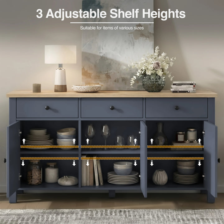 [Blue] Linra sideboard in a styled interior space showing storage capacity with adjustable shelves feature