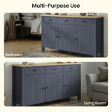 [Blue] Linra 135cm sideboard in blue oak finish with three doors and contemporary handle design for living room storage