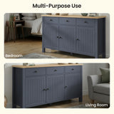[Blue] Linra 135cm sideboard in blue oak finish with three doors and contemporary handle design for living room storage