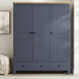 [Blue] Blue 3 door wardrobe from Linra bedroom furniture set with 2 base drawers and oak top