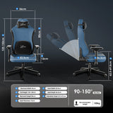 Xstriker Ergonomic Fabric pc chair with 4D armrest in blue, featuring adjustable height, 90–150° recline, and thick cushioned seat for adults.