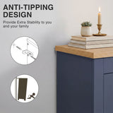 [Blue] 2 Door Shoe Cabinet with Drawer Slim Hallway Storage Unit graphic detailing the anti-tipping wall mount design.