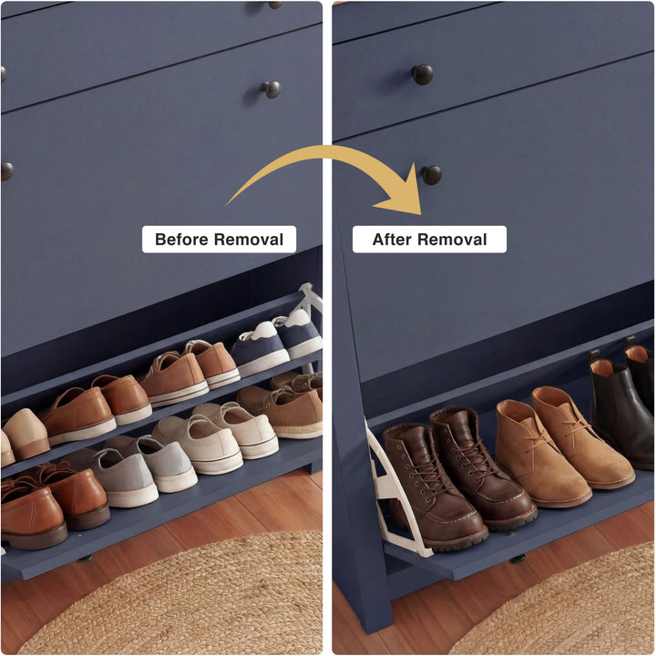 [Blue] Demonstration of removing the internal divider shelf to store taller boots in the 2 Door Shoe Cabinet.