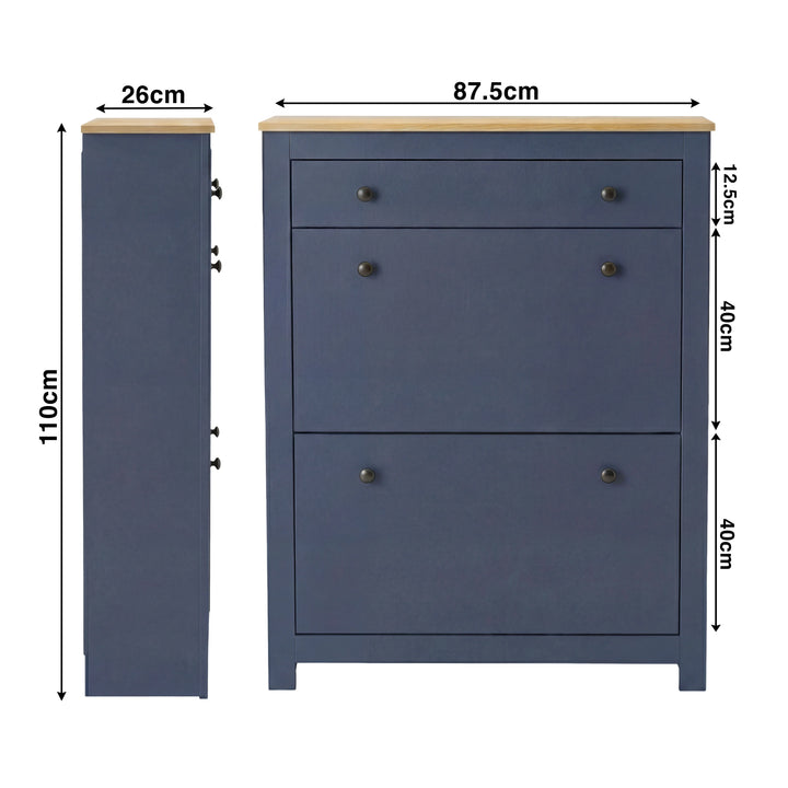 [Blue] Dimension diagram for 2 Door Shoe Cabinet with Drawer – Slim Hallway Storage Unit showing 110cm height and 87.5cm width.