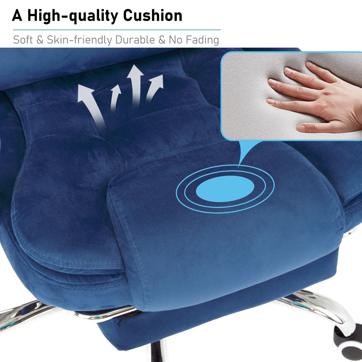 Blue swivel recliner chair with cushion – ergonomic and comfortable seating for home or office use.