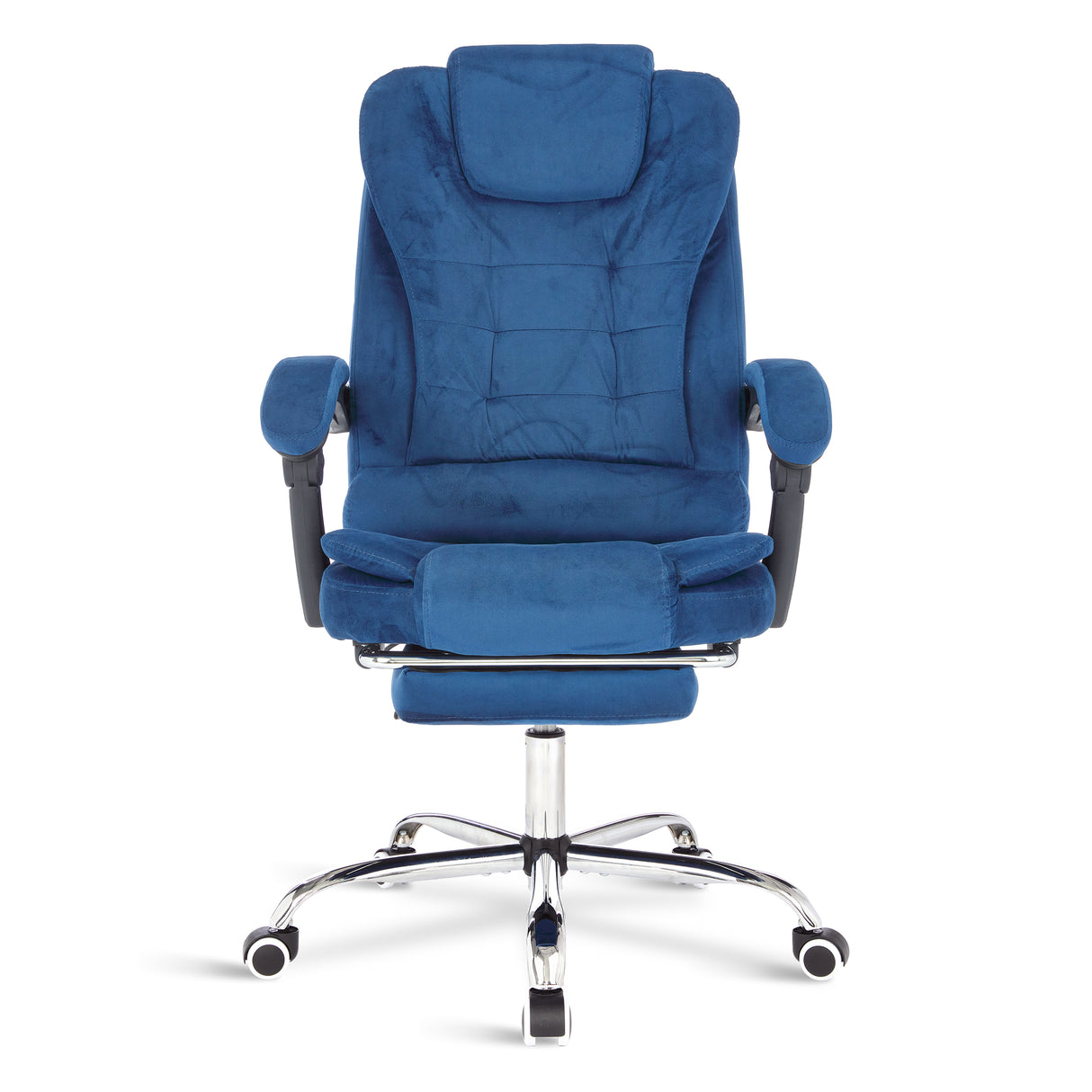 Blue swivel recliner chair with ergonomic design and padded cushions for maximum comfort