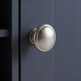 [Blue] Tavero corner TV unit metallic round knob handle close-up, quality hardware detail