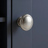 [Blue] Tavero corner TV unit metallic round knob handle close-up, quality hardware detail