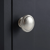 [Blue] Tavero corner TV unit metallic round knob handle close-up, quality hardware detail