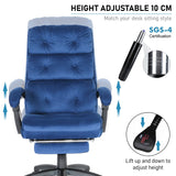The blue velvet ergonomic chair with 10 cm height adjustment shown with a close-up of the gas lift.