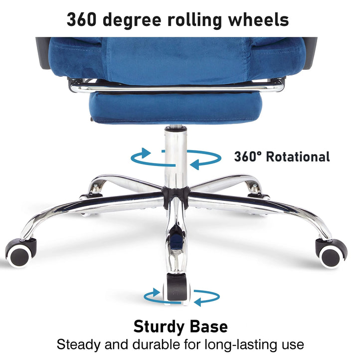 [Blue Velvet] Blue swivel recliner chair with wheels – ergonomic and stylish design for versatile and comfort.