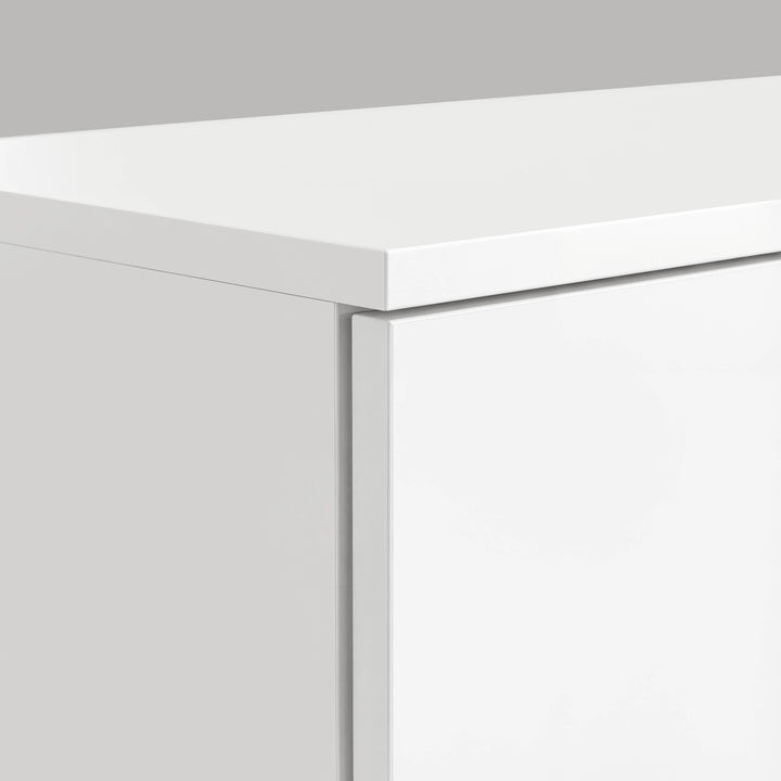 [White] Top corner panel detail of white Blythe wardrobe showing square edge and smooth matte finish
