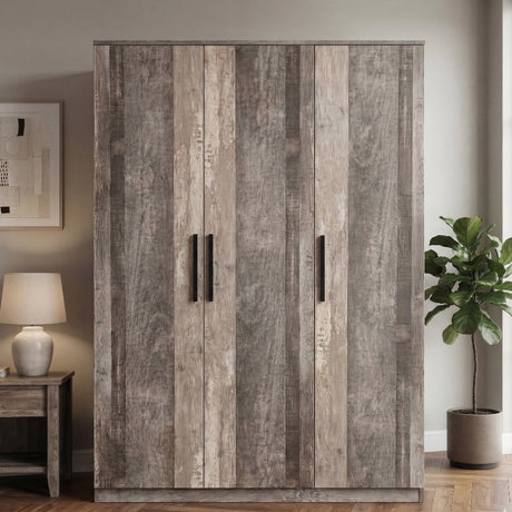 [Ash Grey] Blythe wardrobe in bedroom setting beside a lamp on side table and potted plant