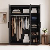 [Black] Front view of the Black Blythe 3 Door Wardrobe with open doors showing internal hanging rail and adjustable shelves.